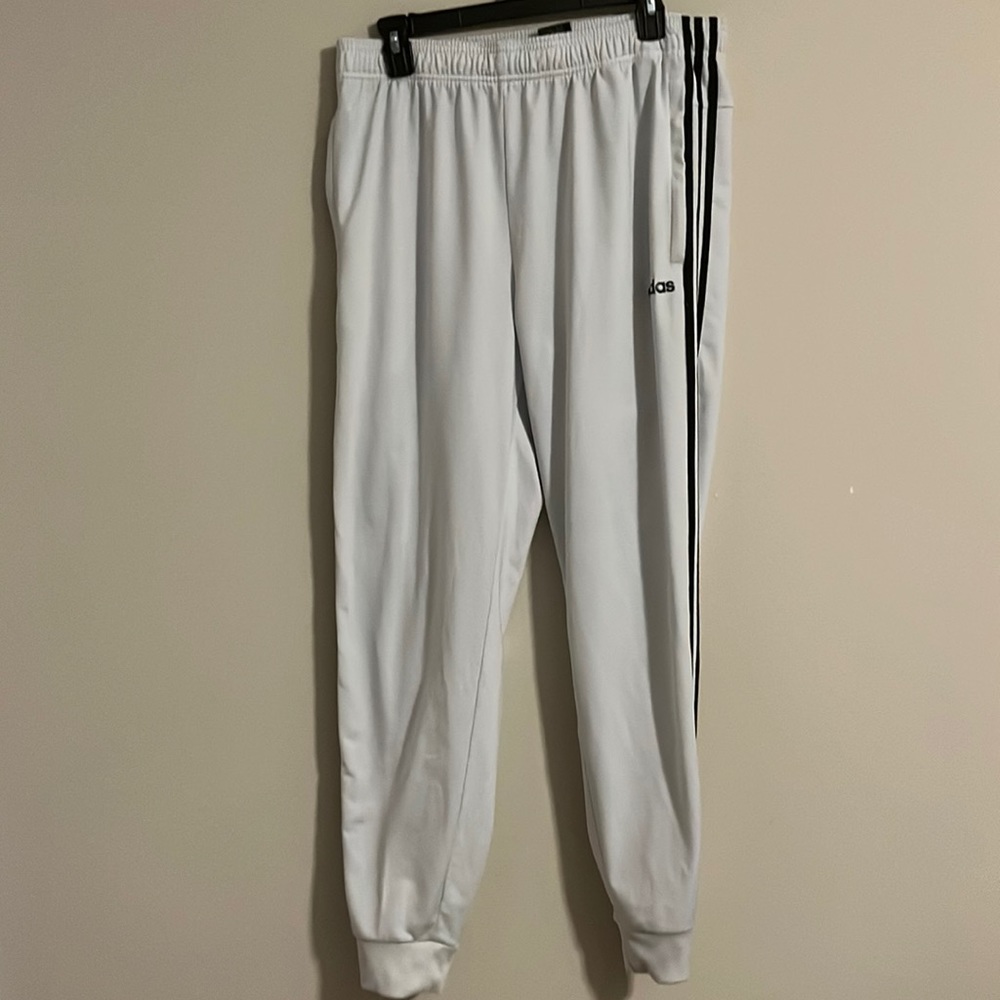 White Adidas Warm-up Tapered 3 Stripe Jogger Pants
